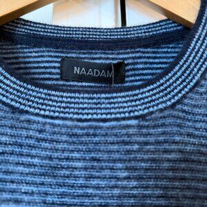 Naadam Navy/Black Cashmere Striped Crewneck Sweater